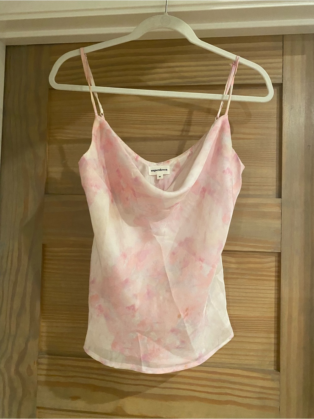 superdown Pink Watercolor Cowl Neck Satin Camisole